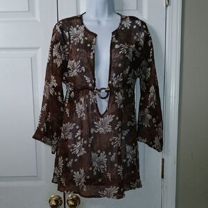 Sand & Sun floral print beach bathing swim coverup Sz M EUC